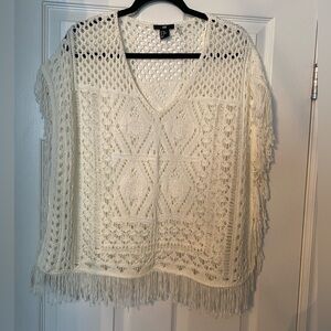 White knit fringe top